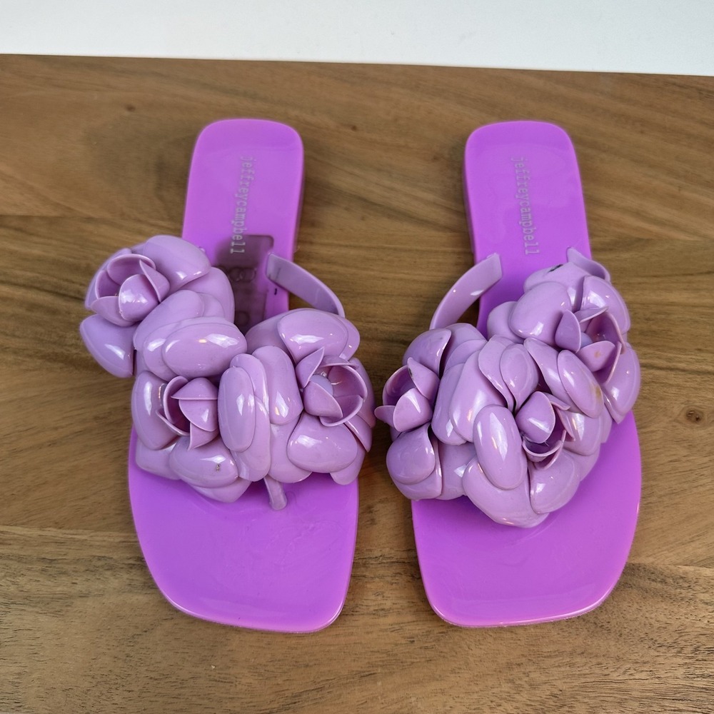 Womens Jeffrey Campbell Floralee Purple‎ Jelly Thong Flip Flops Sandals Size 7 M